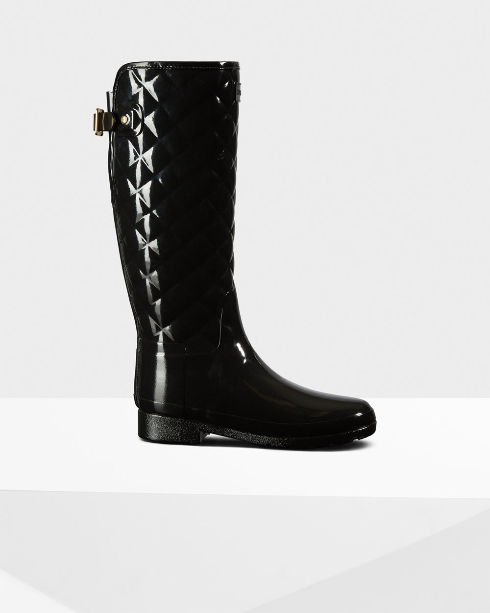 Galochas Altas Hunter Feminina Pretas - Refined Slim Fit Adjustable Quilted - 12EVFWYKJ